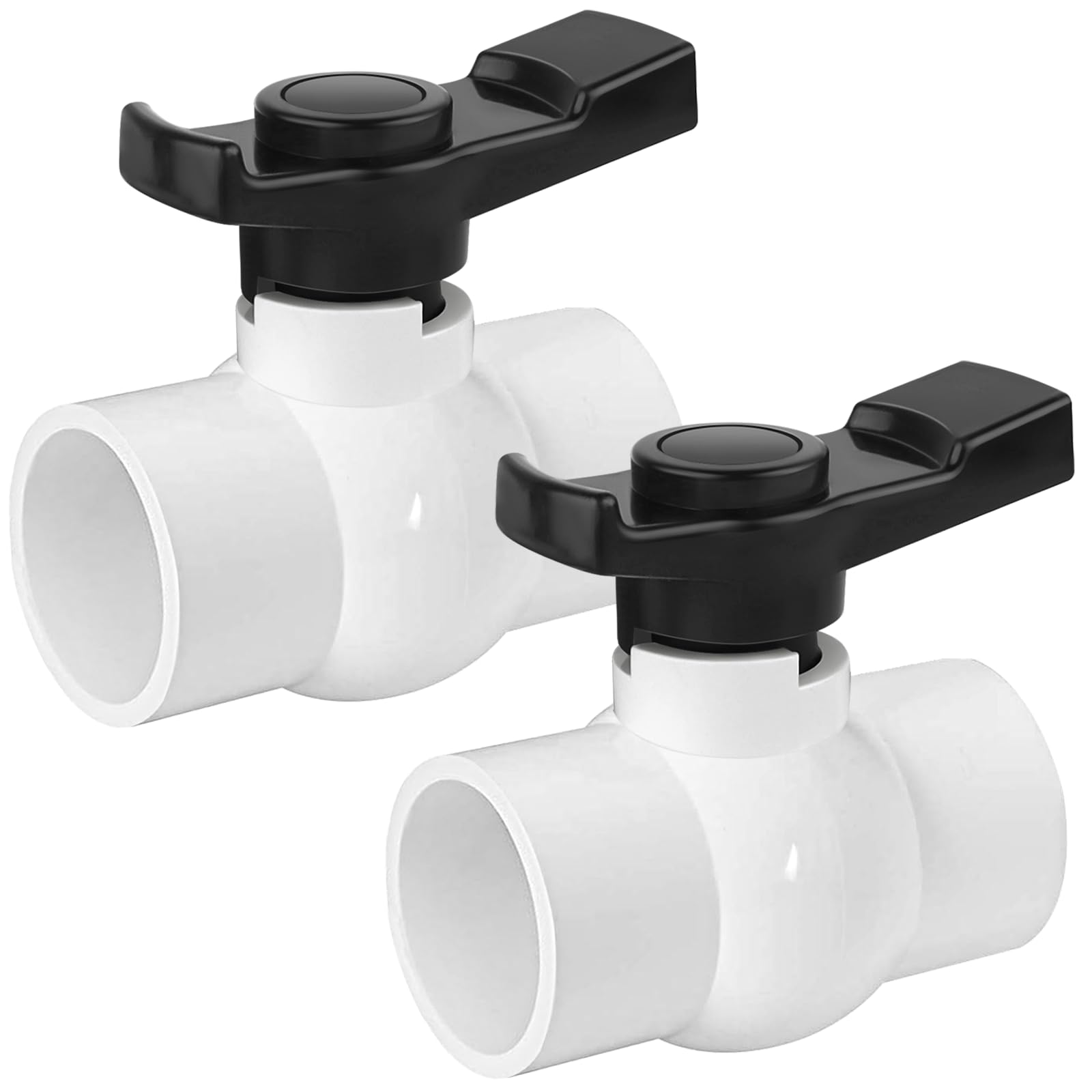 Boltigen 2Pack 1-1/2 inch Slip PVC Ball Valves, 1.5'' SCH40 PVC Water Shut Off Valve with Double Socket Full Flow Port, ''T'' Handle Plastic Control Valve, for Pool, Irrigation, Sewage Water Pipe