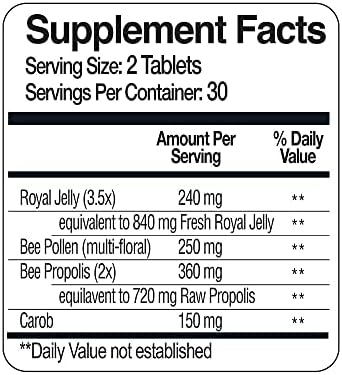 Bee and You Royal Jelly Tablet, Propolis Extract, Bee Pollen, 100% Natural Superfood, Ultra Pure, Immune Support Supplement, Improve Energy, Focus, Antioxidants, Fresh, Keto, Paleo, Gluten-Free | 60ct