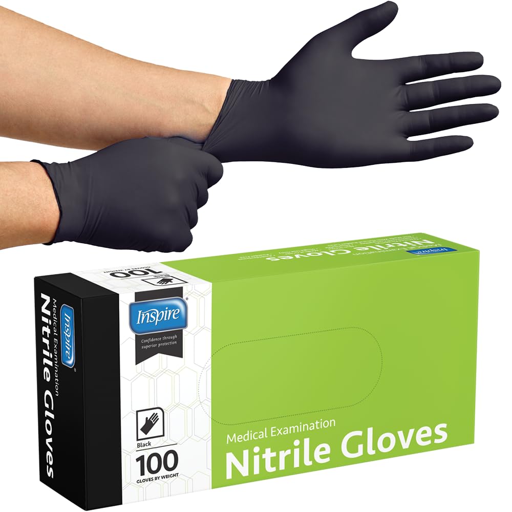 Inspire Black Nitrile Gloves | THE ORIGINAL Quality Black Gloves Disposable Latex Free | 4.5 Cooking (Nitrile, XL)