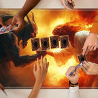 Playmats for Magic: The Gathering MTG Card Game Mat Plus 50 Pcs Card Sleeves, 24 x 14 inch TCG Mat with Stitched Edge for Commander Deck Duskmourn Board Game, Jesus Christ Fight The Devil