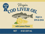 Virgin Cod Liver Oil - 8 Fl oz Natural, Wild Caught & Fresh Tasting, High in Vitamin D, Omega 3 DHA/EPA (Original Taste-Unflavored)