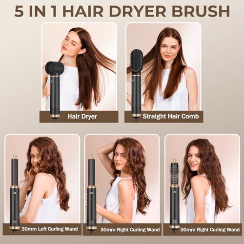 Blow Dryer Brush 5 in 1, Negative Ion Hair Dryer Brush Set Air Styler Curling Wrap Air Curler, Upgrade Hot Air Brush Curling Iron Hair Styling Tools As A Gift for Straight/Curling/Drying/Smoothing