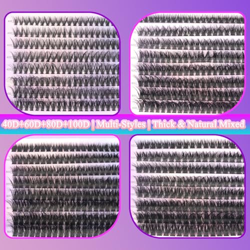 DAODER Fluffy Lash Clusters 40D+60D+80D+100D Mixed Thick Eyelash Cluster 640pcs Wispy Eyelash Extension Custers D Curl Volume Individual Lashes 9-16MM DIY Lash Extension(40D+60D+80D+100D 9-16MM)