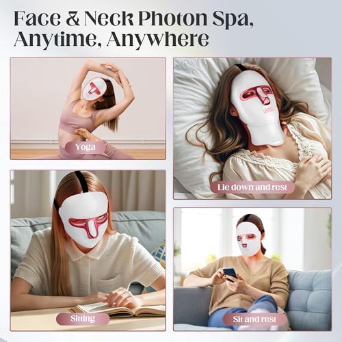 Red Light Therapy Mask kit - 7-1 Color LED Facial Light Therapy for Face and Neck, Reduces Wrinkles and Brightens Skin, Wireless, Portable, Rechargeable, Suitable for Home or Travel Use
