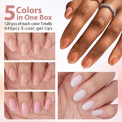 BTArtbox XCOATTIPS Gel Nail Tips - 640 Pcs Extra Short Almond Press On Nails, 5 Natural Colors Long Lasting Short False Nail, Soak Off Acrylic Fake Nails Extensions for Daily Nail Art