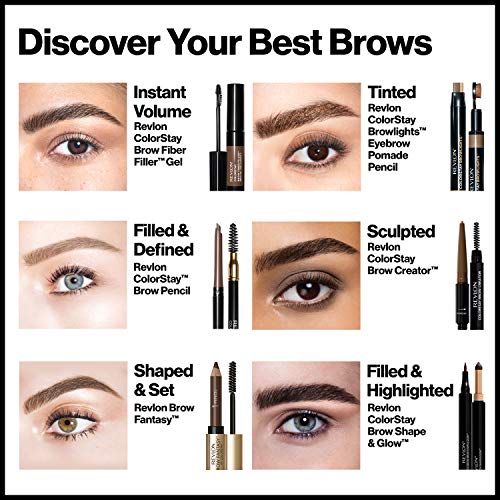 Revlon ColorStay Brow Fiber Filler, Longwearing & Volumizing Waterproof Eyebrow Gel, 302 Warm Brown, 0.23 fl. oz.