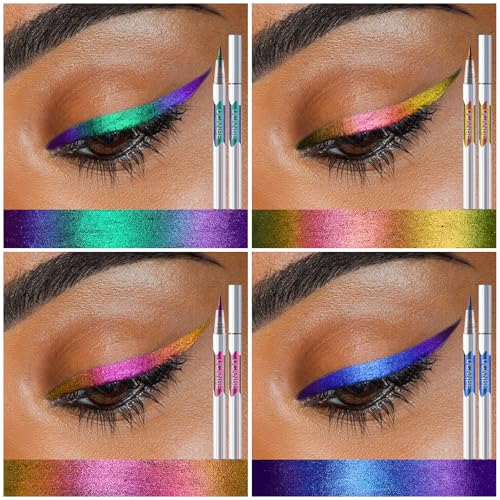 UCANBE 4PCS Chameleon Liquid Eyeliner, Multichrome Metallic Color Shift Eye Liner, Waterproof Glitter Eyeliner with Soft Fine Tip for Long-lasting Multi-Dimensional Eye Looks