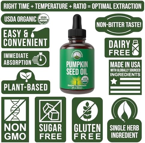 Pumpkin Seed Oil. USDA Organic Vegan Liquid Drops Extract For Women and Men. Supplement For Hair Growth, Skin Health, UT, Prostate Support. Zero Sugar, Gluten Free. Take Orally No Capsules