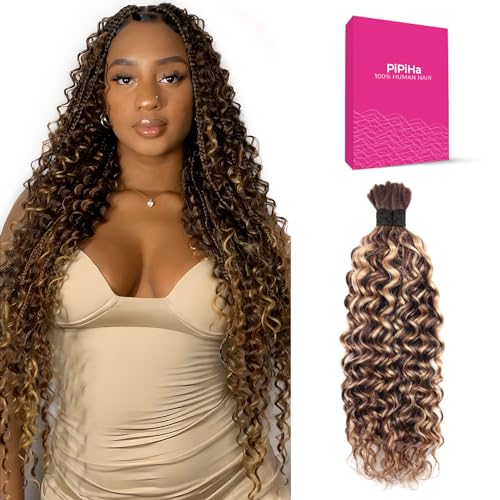 Boho Braids Human Hair Knotless Human Braiding Hair 18 Inch Water Wave Bulk Human Hair for Braiding Wet and Wavy No Weft 2 Bundles Human Hair Extensions (Water wave (4/27#) 18 Inch)