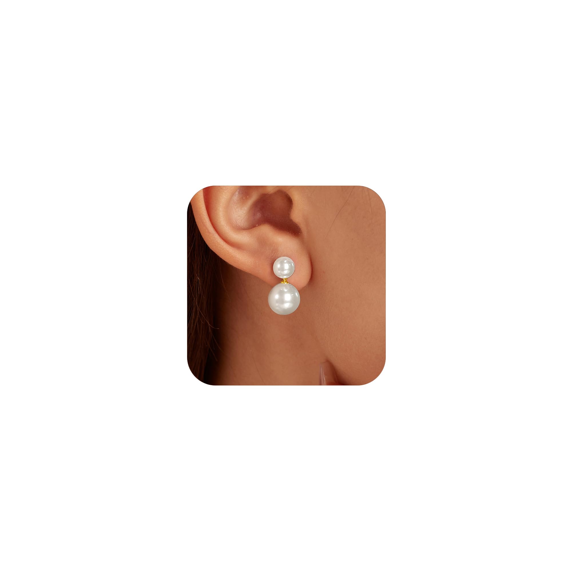 IPEPPY Double Pearl Drop Earrings for Women 925 Sterling Silver (Gold)