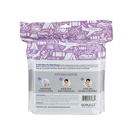 Scrubzz Disposable No Rinse Bathing Wipes - All-in-1 Single Use Shower Wipes, Simply Dampen, Lather, and Dry Without Shampoo or Rinsing (Lavender, 2-Pack)