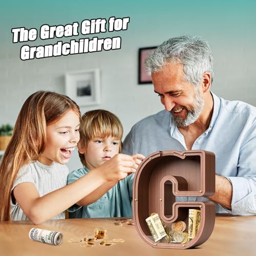 Summidate Wooden Letter Piggy Bank, Extra Thick Large Capacity Piggy Bank for Kids Boys Girls Toddler, Alphabet C Money Bank| Coin Box Birthday, Christmas, Festival