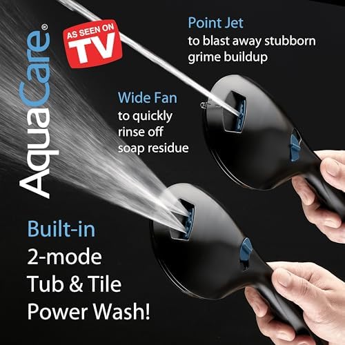 Hotel Spa AquaCare As-Seen-On-TV High Pressure Handheld/Rain 50-mode 3-way Shower Head Combo with Adjustable Arm - Anti-clog Nozzles, Tub & Pet Power Wash, 6 ft. Hose, Matte Black Finish