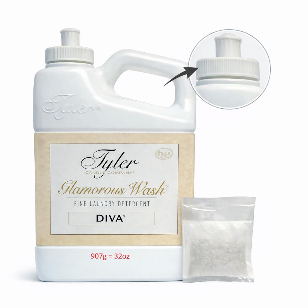 TYLER CANDLE COMPANY Glam Wash Diva 32 Fl Oz Laundry Detergent/with Dryer Sachet Single Pouch, Pull and Pour Spill Proof Cap c