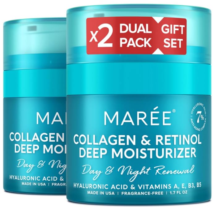 MAREE Face Moisturizer Collagen Cream for Face 2 Pack – Hyaluronic Acid & Retinol – Anti-Aging Wrinkle Creams – Crema Para La Cara