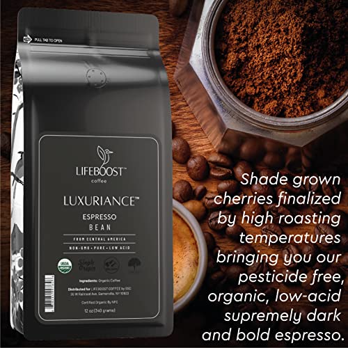 Lifeboost Coffee Organic Espresso Beans Whole - Low Acid Single Origin Organic Coffee - Non-GMO Espresso Coffee - Third Party Tested For Mycotoxins & Pesticides - Whole Bean - 12 Ounces