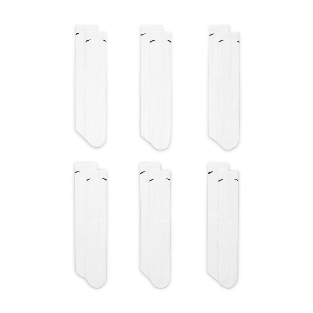 Nike Unisex Everyday Cushioned Training Crew Socks (6 Pairs), White/Black, Large