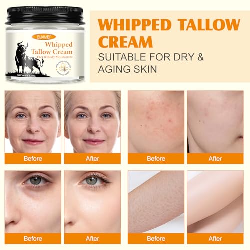 Beef Tallow for Skin, Beef Tallow 100% Organic Beef Tallow and Honey Balm for Skin, Tallow Face Deeply Nourishing Face Body Moisturizer, Beef Tallow for Dry & Aging Skin- 60g