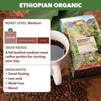 Java Planet Organic, Ethiopian Medium Roast, Low Acid, Whole Bean Coffee 5LB Bag