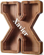 Summidate Customized Name Extra Large Wooden Piggy Bank for Kids Boys Girls Alphabets Letter A-Z Coins Bills Money Change Saving Box Clear Cover (Laser Engraved) Educational Toys 12"- Letter X