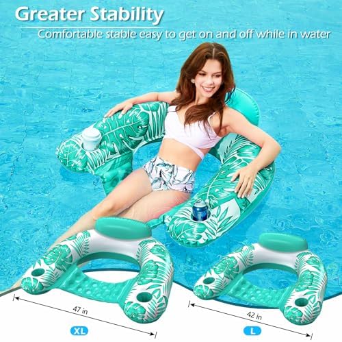 Jasonwell Inflatable Pool Float Chair - Pool Floaties Floating Pool Chair Lounge Floats for Swimming Pool Water Chair Pool Lounger with Cup Holder Pool Toy Party Floaty Adults