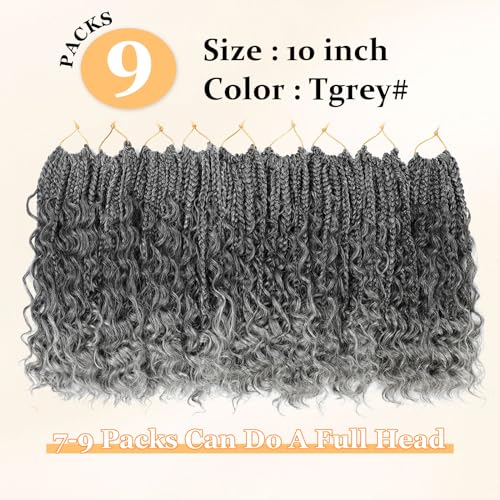 Goddess Box Braids Crochet Hair 10 Inch Boho Crochet Box Braids, 9 Packs Boho Box Braids Crochet Hair For Black Women Pre Looped Box Braids Crochet Hair (10Inch 9 Packs,TGrey)