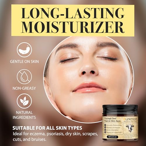 Beef Tallow Honey Balm for Skin:100% Grass-Fed Beef Tallow Moisturizer For Face and Body Vintage Tallow Balm With Olive Oil Manuka Honey For Sensitive Dry Skin Repair - 2 oz