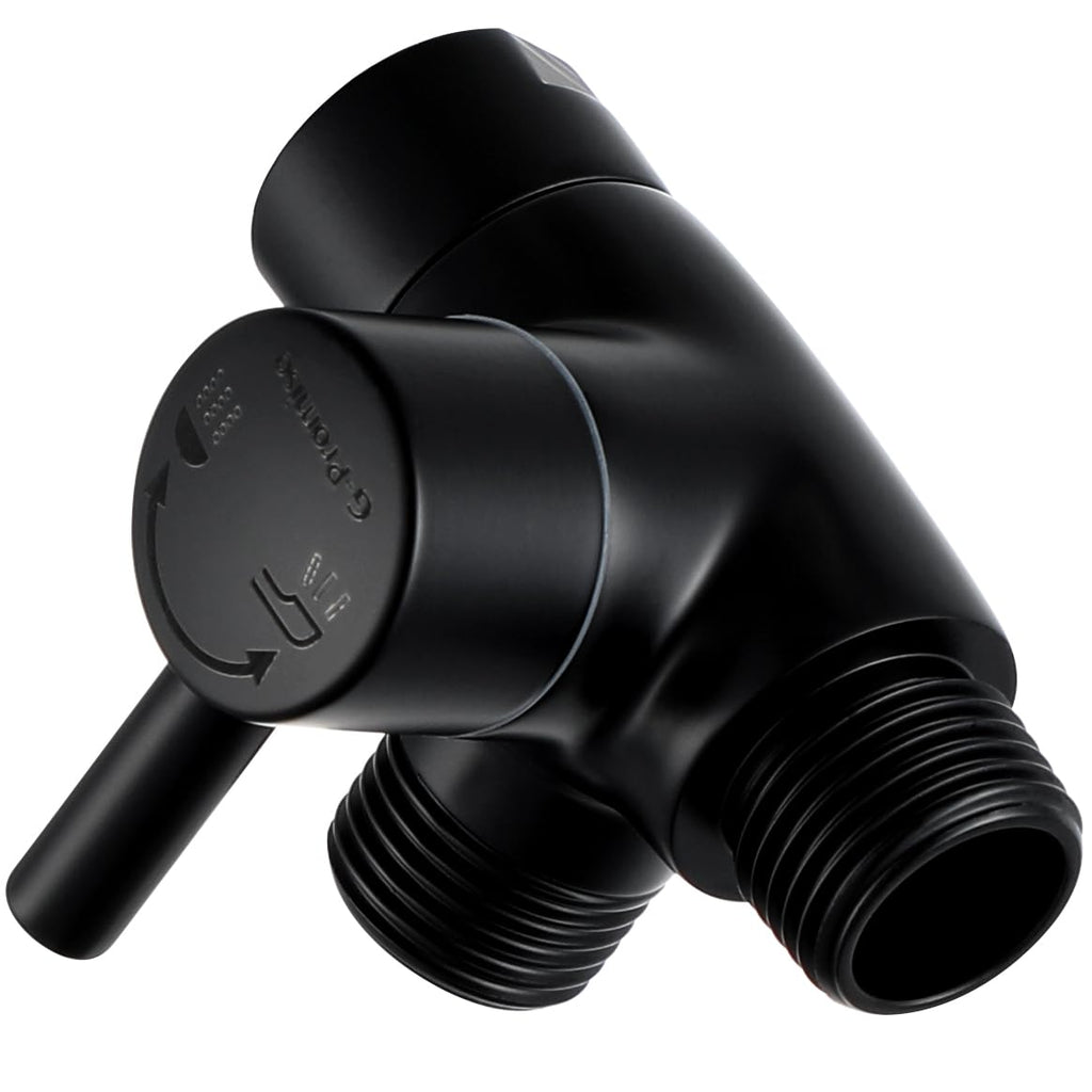G-Promise Solid Metal Shower Arm Diverter for Hand Held Showerhead and Fixed Spray Head, G 1/2 3-Way Bathroom Universal Diverter System Replacement Part (Matte Black)