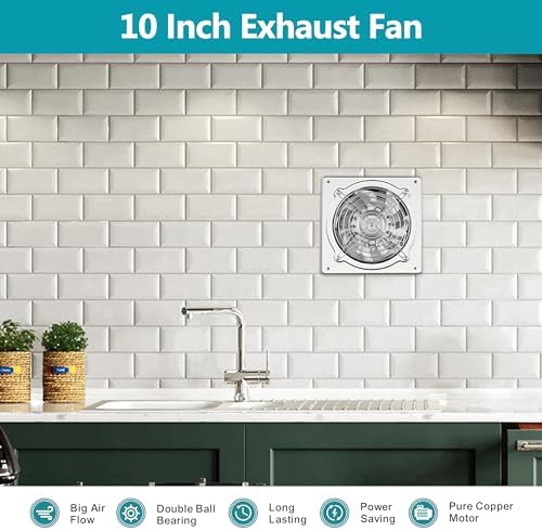 HG Power 10 Inch Metal Exhaust Fan with Switch, Powerful Garage Exhaust Fan with Damper, Potable Wall Mount Fan Fume Extractor Ventilation Fan for Shop, Shed, Basement, Chicken Coop, Silver