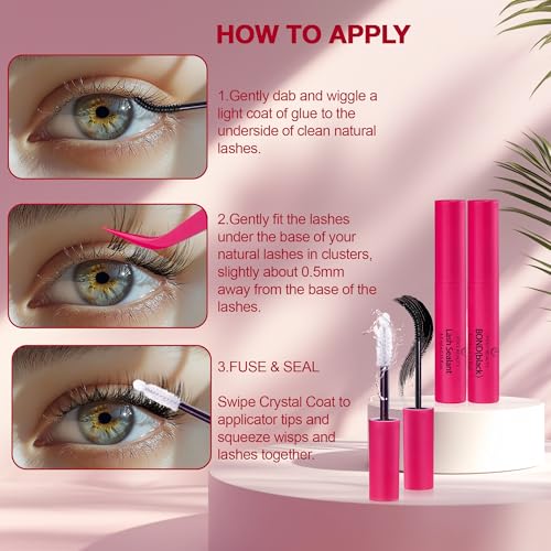 Lash Clusters Kit with Bond and Seal Lash Clusters Left &Right Lash Extension Kit with Eyelid Wipes Remover Eyelash Brush Eyelash Extension Kit Gift Set with Drawstring Bag Portable Lash Starter
