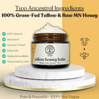 Beef Tallow for Skin | TALLOW HONEY BALM | 2 Ingredients | 100% Grass-Fed Tallow & Raw MN Honey | Whipped & UNSCENTED | Whole Body & Face Balm for Sensitive, Dry Skin, Eczema, Psoriasis, Rosacea (2oz)