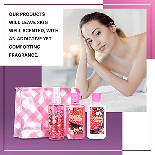 Cotton Candy Bath & Body Care Travel Set, Home Spa Gift Set Includes Body Lotion, Shower Gel, and Fragrance Mist, Personal Body Care Travel Set, Birthday Mother's Valentine's Day Gifts