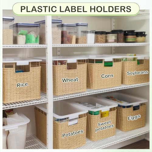 Tatuo 200 Pcs Plastic Wire Shelf Label Holders Clear Reusable Price Tags Display Shelf for Pantry Retail Merchandise Supermarket Bins Clip on Price Labels Signs for Card Shop Market Basket