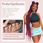 Burgundy Human Braiding Hair 100g 18 Inch Deep Wave Bohemian Hair for Braiding, No Weft, 99J, Boho Braids, 2 Bundles/Pack