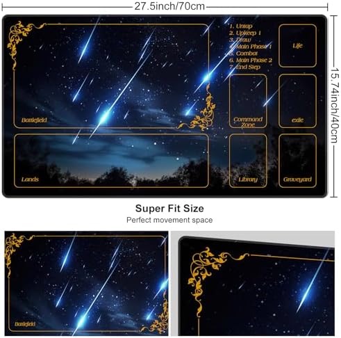 DEGDFSGR for MTG Playmat with Zones 27.5" x 15.74" for TCG Playmats Non-Slip Rubber Base Commander Play Mat for Magic The Gathering Playmat Iorcana Trading Card Game, Blue Sky Meteor Streaks