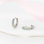 Silver Earrings for Women Trendy White Opal Huggie Earrings Small Silver Hoop Earring 14k Gold Plated Opal Jewelry Birthday Gifts for Women Mom Her