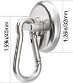DIYMAG Magnetic Hooks, 110LBS Heavy Duty Neodymium Magnetism with Swivel Carabiner Hook,Great for Your Refrigerator and Other Magnetics Surfaces, Pack of 15