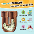 Summidate Customized Name Extra Large Wooden Piggy Bank for Kids Boys Girls Alphabets Letter A-Z Coins Bills Money Change Saving Box Clear Cover (Laser Engraved) Educational Toys 12"- Letter U