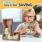 Summidate Customized Name Extra Large Wooden Piggy Bank for Kids Boys Girls Alphabets Letter A-Z Coins Bills Money Change Saving Box Clear Cover (Laser Engraved) Educational Toys 12"- Letter L