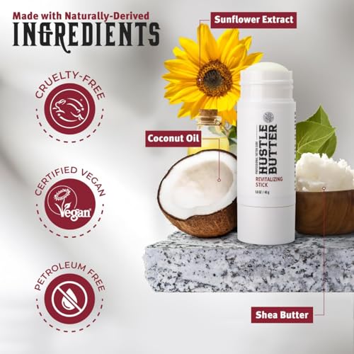 Hustle Butter Tattoo Aftercare - Portable Balm Stick - On The Go Tattoo Aftercare - Naturally Derived Vegan Cruelty Free - Mess Free - 1.6 oz