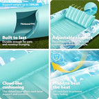 SLOOSH Inflatable Tanning Pool Lounger Float,85" x 57" Extra Large Pool Floats Adult with Pillow,4 in 1 Suntan Tub Raft Floatie,Sunbathing Bed Lounge Blow Up Ball Pit Party Gifts,XL-Cyan White
