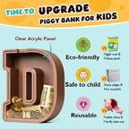 Summidate Wooden Letter Piggy Bank, Extra Thick Large Capacity Piggy Bank for Kids Boys Girls Toddler, Alphabet D Money Bank| Coin Box Birthday, Christmas, Festival