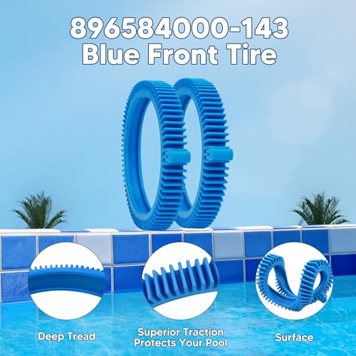 Funmit 896584000-143 Blue Front Tire Kit with Super Hump Replacement for Haywood Poolvergnuegen Select Pool Cleaners and Perfectly Compatible with Hayward Phoenix Cleaners (2 Pack)