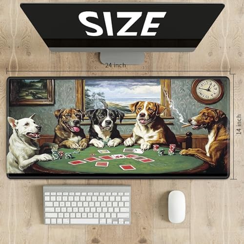 Playmats for Magic: The Gathering MTG Card Game Mat Plus 50 Pcs Card Sleeves, 24 x 14 inch TCG Mat with Stitched Edge for Commander Deck Duskmourn Board Game, Dogs Play Poker