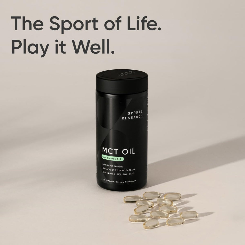 Sports Research® Coconut MCT Oil 3000mg - Keto Brain & Body Fuel - C8 + C10 MCT Oil from Coconut · Keto · Non-GMO - Gluten Free - 240 Softgels