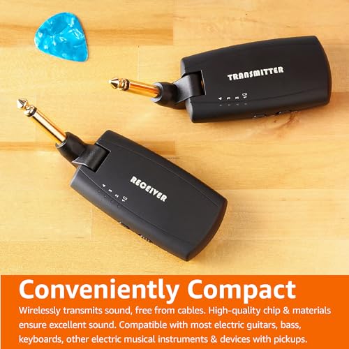 Amazon Basics Digital Wireless Guitar System Transmitter/Receiver with Rechargeable Batteries, Black