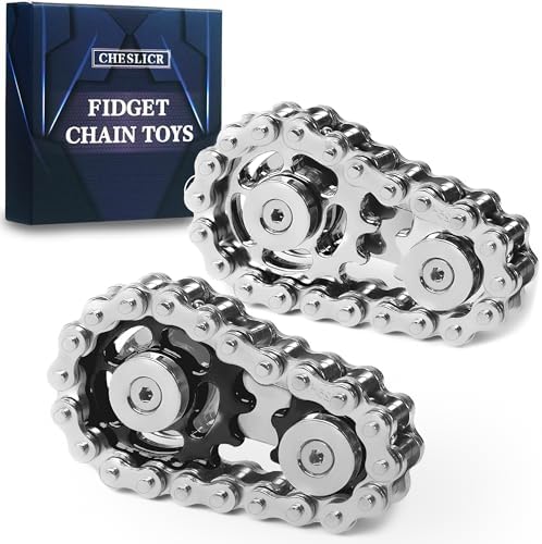 Fidget Spinners Toys for Adults Metal Figette Bike Chain Pain Stim Fidgets Toy for Teens ADHD Cool Gadgets Desk Offices Gift Anxiety Relief Item Stress Tool Sensory Spiky Toy for Autism - Black+Silver