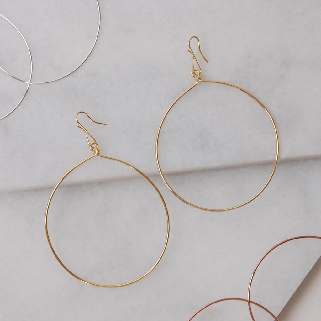 18K Gold Plated Dangle Earrings for Women - Large Dangly Round Circle Hoops