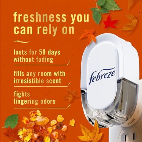 Febreze Plug In Air Freshener, Odor-Fighting Scented Oil Refill, Air Fresheners for Home and Bathroom and Kitchen, Long Lasting for Strong Odors, Crisp Fall Breeze Scent, 0.87oz Refills, 2 Count