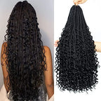 Liang Dian 8 Packs Box Braids Crochet Hair with Curly Ends 24 Inch Boho Crochet Hair Box Braids Goddess Braids Pre looped Crochet Hair for Black Women (24 Inch 1B)